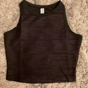 Blooming Jelly Womens Black Textured Wavy Ribbed High Neck Crop Tank Top Size M